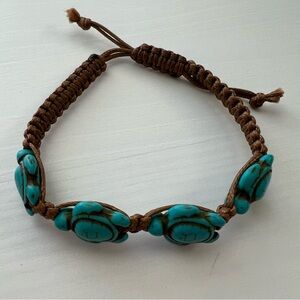 Brown Hemp Turquoise Turtle Bracelet